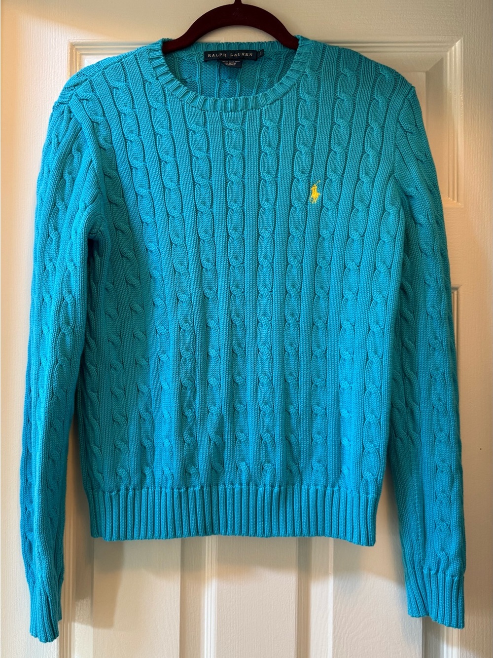 RALPH LAUREN Women’s Cable Knit Cotton Crew-Large